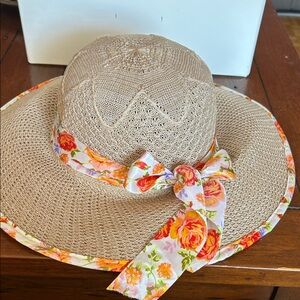 Floral Ribbon Tan Sun Hat